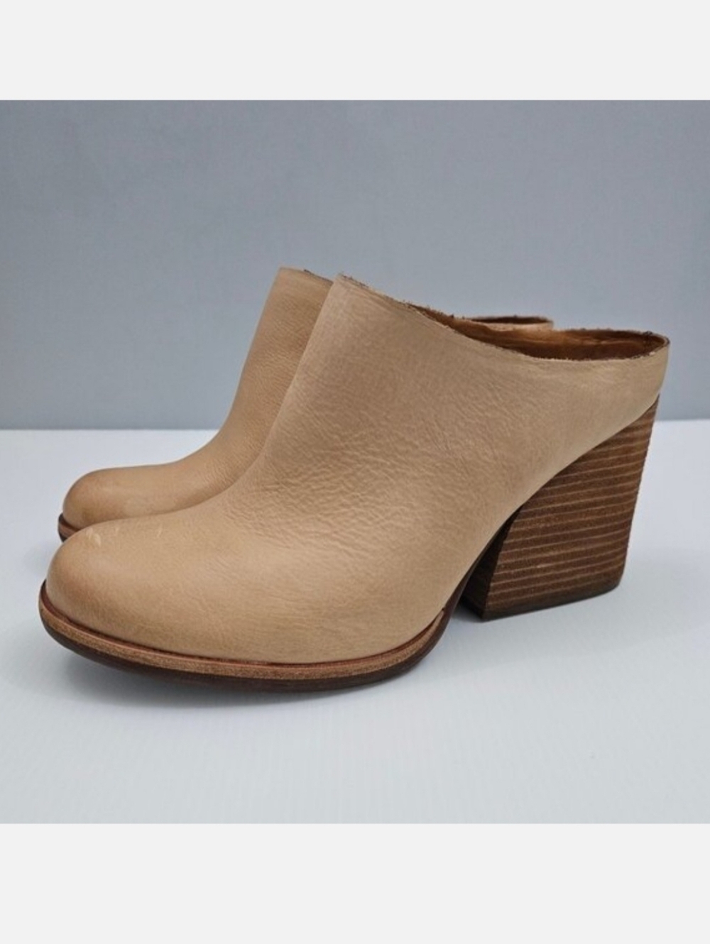Kork Ease Challis Mules Womens 10 Tan Leather Casual Slip On Stacked Block Heel